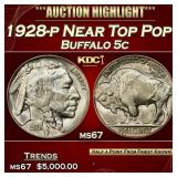 1928-p Buffalo Nickel Near Top Pop! 5c ms67 SEGS