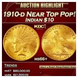 1910-d Gold Indian Eagle Near Top Pop! $10 ms66+ S