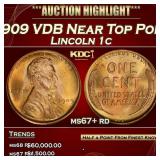 1909 VDB Lincoln Cent Near Top Pop! 1c ms67+ rd SE