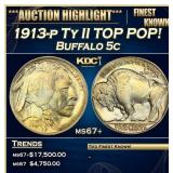 1913-p Ty II Buffalo Nickel TOP POP! 5c ms67+ SEGS