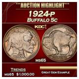 1924-p Buffalo Nickel 5c ms65 SEGS