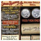 20- 20 SEARS Peace Silver Dollar $1 Coin Roll Circ