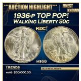 1936-p Walking Liberty Half Dollar TOP POP! 50c ms
