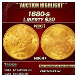 1880-s Gold Liberty Double Eagle $20 ms64+ SEGS