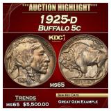 1925-d Buffalo Nickel 5c ms65 SEGS