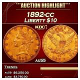 1892-cc Gold Liberty Eagle $10 au55 USCG