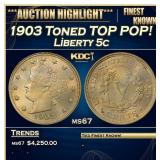 1903 Liberty Nickel Toned TOP POP! 5c ms67 SEGS