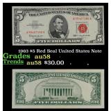1963 $5 Red Seal United States Note Grades Choice