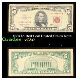 1963 $5 Red Seal United States Note Grades vf++