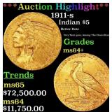 *Highlight* 1911-s Gold Indian Half Eagle $5 ms64+