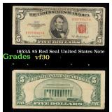 1953A $5 Red Seal United States Note Grades vf++