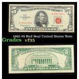 1963 $5 Red Seal United States Note Grades vf++