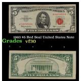 1963 $5 Red Seal United States Note Grades vf++