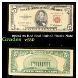 1953A $5 Red Seal United States Note Grades vf++