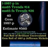 BU Shotgun Jefferson 5c roll, 1987-p 40 pcs Bank $