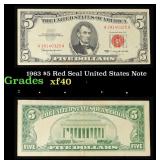 1963 $5 Red Seal United States Note Grades xf