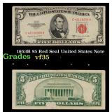 1953B $5 Red Seal United States Note Grades vf++