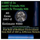 BU Shotgun Jefferson 5c roll, 1987-d 40 pcs Bank $