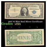 1957 $1 Blue Seal Silver Certificate Grades vf+