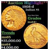 *Highlight* 1908-d Gold Indian Half Eagle $5 ms64+
