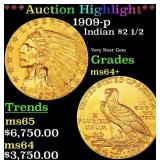 *Highlight* 1909-p Gold Indian Quarter Eagle $2 1/