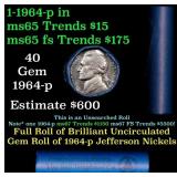 BU Shotgun Jefferson 5c roll, 1964-d 40 pcs Bank $