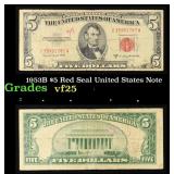 1953B $5 Red Seal United States Note Grades vf+