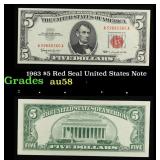 1963 $5 Red Seal United States Note Grades Choice
