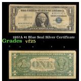 1957A $1 Blue Seal Silver Certificate Grades vf+