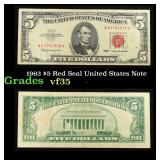 1963 $5 Red Seal United States Note Grades vf++