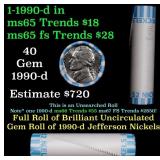 BU Shotgun Jefferson 5c roll, 1990-d 40 pcs Bank $