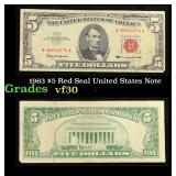 1963 $5 Red Seal United States Note Grades vf++