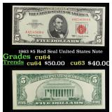 1963 $5 Red Seal United States Note Grades Choice
