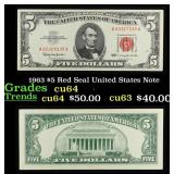 1963 $5 Red Seal United States Note Grades Choice