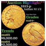 *Highlight* 1913-p Gold Indian Quarter Eagle $2 1/