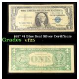 1957 $1 Blue Seal Silver Certificate Grades vf+