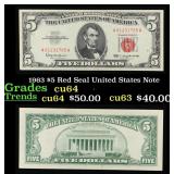 1963 $5 Red Seal United States Note Grades Choice