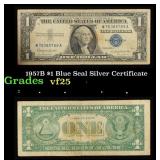 1957B $1 Blue Seal Silver Certificate Grades vf+