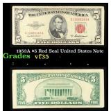 1953A $5 Red Seal United States Note Grades vf++
