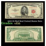 1953 $5 Red Seal United States Note Grades vf++