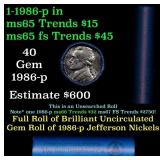 BU Shotgun Jefferson 5c roll, 1986-d 40 pcs Bank $