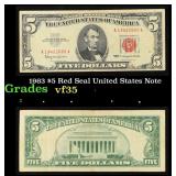 1963 $5 Red Seal United States Note Grades vf++