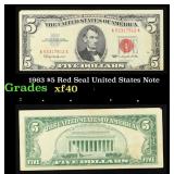 1963 $5 Red Seal United States Note Grades xf