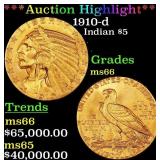*Highlight* 1910-d Gold Indian Half Eagle $5 ms66