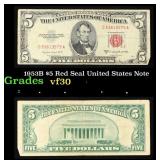 1953B $5 Red Seal United States Note Grades vf++