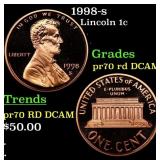 1998-s Proof Lincoln Cent 1c pr70 rd DCAM SEGS