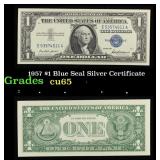 1957 $1 Blue Seal Silver Certificate Grades Gem CU