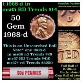 BU Shotgun Lincoln 1c roll, 1968-d 50 pcs Bank Wra