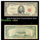 1963 $5 Red Seal United States Note Grades vf+