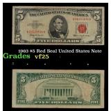 1963 $5 Red Seal United States Note Grades vf+